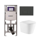 QeramiQ Dely Toiletset - 36.3x51.7cm - diepspoel - rimless - Geberit UP320 Burda inbouwreservoir - softclose toiletzitting - bedieningsplaat antraciet mat - rechtehoekige knoppen - wit glans SW1164251