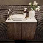 Mondiaz Fowy Toiletmeubel - 60x50x23cm - dark brown mat - 1 kraangat - wasbak links - 2 deuren - solid surface - blad Melamine - wasbak: wit SW761380