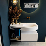 MONDIAZ RIVA Badkamermeubelset - 100x50x30cm - 1 lade - MDF Linen mat - push to open - 0 kraangaten - wasbak rechts - solid surface talc SW702339