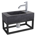 Differnz Bombai fonteinset - 40x22x9cm - Rechthoek - 1 kraangat - Gebogen chromen kraan - met zwart frame - Natuursteen Zwart SW373226