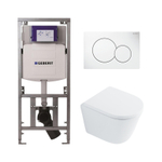 QeramiQ Dely Toiletset - Geberit UP320 Burda inbouwreservoir - witte bedieningsplaat - softclose toilet zitting 35 mm - glans wit SW1222067