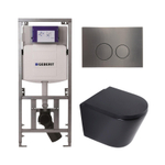 QeramiQ Dely Toiletset - 36.3x51.7cm - diepspoel - rimless - Geberit UP320 inbouwreservoir - softclose toilet zitting 35 mm - gunmetal bedieningsplaat - ronde knoppen - mat zwart SW1235422