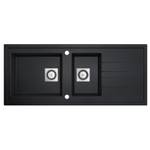 GO by Van Marcke Molto inbouwspoeltafel composiet met 2 bakken met afdruip 1170 x 500 mm met vierkante manuele plug omkeerbaar zwart SW283656