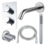 Fortifura Calvi Badkraan set - uitloop - 22cm inkortbaar - metalen slang - staafhanddouche - inbouwdeel - wandhouder - chroom SW1242586