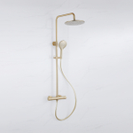 Fortifura Calvi Regendoucheset - thermostatisch - 25cm hoofddouche - gladde slang - ronde handdouche - Geborsteld Messing PVD (Goud) SW1204403