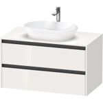 Duravit Ketho 2 wastafelonderbouwkast incl. consoleplaat met 2 laden 100x55x56.8cm met handgrepen antraciet hoogglans wit SW772918