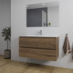 Adema Chaci Badkamermeubelset - 100x45x57cm - 1 ovale keramische wasbak wit - 1 kraangat - 2 lades - rechthoekige spiegel - noten (hout) SW724520