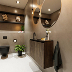 MONDIAZ TURE Fonteinset - 80x23x50cm - 1 kraangat - 2 deuren - dark brown mat - Wasbak links - Solid Surface Zwart SW475541