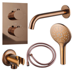 Fortifura Calvi Badkraan set - uitloop - 22cm inkortbaar - gladde slang - ronde handdouche - inbouwdeel - wandhouder - geborsteld koper PVD SW1244009