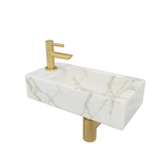Wiesbaden Mini-Rhea links fonteinset 36x18x9cm Carrara marmerlook wit incl. Amador fonteinkraan geborsteld messing SW794546
