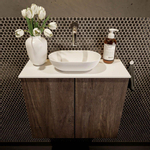 Mondiaz Fowy Toiletmeubel - 60x50x23cm - dark brown mat - 0 kraangaten - wasbak midden - 2 deuren - solid surface - blad Melamine - wasbak: wit SW761358