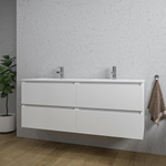 Adema Chaci Badkameronderkast - 140cm - 4 lades - greeploos - wit keramieke wastafel - overloop - 2 wasbakken - 2 kraangaten - mat wit SW1171447