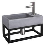 Differnz Force fonteinset - 40x22x8cm - Rechthoek - 1 kraangat - Recht matte chromen kraan - met zwart frame - Beton Grijs SW373127