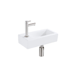 Fortifura Fuente fonteinset - 36x18.5x9cm - 1 kraangat - solid surface - fonteinkraan RVS geborsteld - mat wit SW1111570