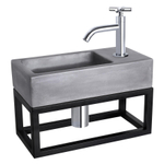 Differnz Ravo fonteinset - 38.5x18.5x25cm - Rechthoek - 1 kraangat - Gebogen chromen kraan - met zwart frame - kruisgreep - beton donkergrijs SW373250