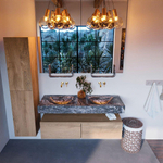 MONDIAZ ALAN - DLUX Badkamermeubelset - 130cm - onderkast - Washed Oak - 2 lades - vrijhangende wastafel - 2 wasbakken - 0 kraangaten - Lava SW808831