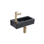 QeramiQ Fuente Fonteinset - 37.5x18.5x9cm - keramiek - kraangat links - fonteinkraan geborsteld messing - afvoerplug - verlaagd sifon - Mat Zwart SW1232755