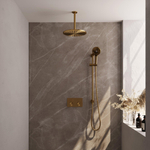 BRAUER Gold Edition Thermostatische Regendouche inbouw - drukknoppen - SET 72 - 30cm hoofddouche - plafondarm - 3 standen handdouche - doucheslang - geïntegreerde glijstang - goud geborsteld PVD SW925673