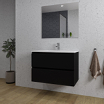 Adema Chaci Badkamermeubelset - 80x46x55cm - 1 keramische wasbak wit - 1 kraangat - 2 lades - rechthoekige spiegel - mat zwart SW816519