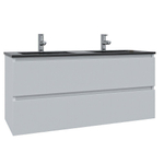 Adema Chaci Badkamermeubelset - 120x46x57cm - 2 keramische wasbakken zwart - 2 kraangaten - 2 lades - mat wit SW809405