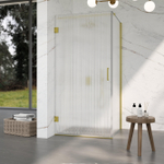 Fortifura Galeria Douchecabine - 80x120x200cm - scharnieren - deurgreep - stabilisatiestang - helder geribbeld - veiligheidsglas - Geborsteld messing PVD (Goud) SW1222381