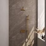 BRAUER Gold Carving Thermostatische Regendouche inbouw - drukknoppen - SET 61 - 20cm hoofddouche - rechte muurarm - staaf handdouche - doucheslang - geïntegreerde glijstang - goud geborsteld PVD SW925633