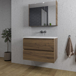 Adema Chaci Badkamermeubelset - 80x46x55cm - 1 keramische wasbak wit - zonder kraangaten - 2 lades - Spiegelkast - noten (hout) SW856545