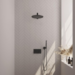 BRAUER Black Carving Thermostatische Regendouche inbouw - drukknoppen - SET 50 - 30cm hoofddouche - rechte muurarm - staaf handdouche - doucheslang - wandaansluitbocht - zwart mat SW925387