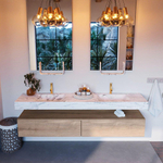 MONDIAZ ALAN - DLUX Badkamermeubelset - 200cm - onderkast - Washed Oak - 2 lades - vrijhangende wastafel - 2 wasbakken - 2 kraangaten - Glace SW808949