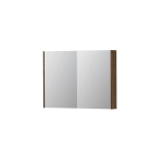 INK SPK2 Spiegelkast - 100x14x74cm - 2 deuren - dubbelzijdige Spiegel - schakelaar en stopcontact - eiken Massief eiken Chocolate SW440043