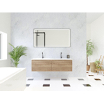 HR badmeubelen Matrix 3D badkamermeubelset 140cm 2 laden greeploos met greeplijst in kleur French oak met wasbak thin 2 kraangaten wit mat SW857140