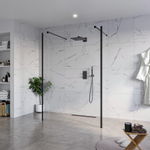 Fortifura Galeria Vrijstaande Inloopdouche - 140x200cm - Helder - antikalk - 8mm veiligheidsglas - 2 zijwanden 30cm - wandsteunen en hoekprofielen - Zwart mat SW992949