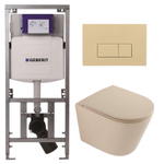 QeramiQ Dely Toiletset - 36.3x51.7cm - diepspoel - rimless - Geberit UP320 inbouwreservoir - softclose toilet zitting - bedieningsplaat beige - rechthoekige knoppen - mat beige SW1242401