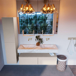 MONDIAZ ALAN - DLUX Badkamermeubelset - 130cm - onderkast - Linen - 2 lades - vrijhangende wastafel - 2 wasbakken - 0 kraangaten - Frappe SW804785