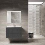 Adema Prime Blend Badkamermeubelset - 80x55x46cm - 1 rechthoekige keramische wasbak wit - 1 kraangat - 2 lades - rechthoekige spiegel - mat antraciet SW917120