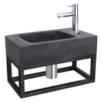 Differnz Bombai fonteinset - 40x22x9cm - Rechthoek - 1 kraangat - Recht chromen kraan - met zwart frame - Natuursteen Zwart SW373223