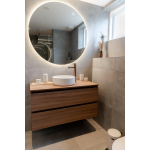 INK Wastafelonderkast - 100x45x52cm - 2 lades - greeploos - houten keerlijst - MFC - Zuiver eiken SW439220