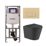 QeramiQ Dely Toiletset - 36.3x51.7cm - diepspoel - rimless - Geberit UP320 Burda inbouwreservoir - softclose toiletzitting - bedieningsplaat beige - rechtehoekige knoppen - mat zwart SW1164842