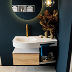 MONDIAZ RIVA Badkamermeubelset - 100x50x30cm - 1 lade - MDF Washed Oak mat - push to open - 1 kraangat - wasbak links - solid surface talc SW702365