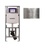 Geberit Inbouwreservoir - UP320 - QeramiQ metal bedieningsplaat - dualflush - rechthoekige knoppen - metaal RVS SW976082