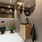 MONDIAZ TURE Fonteinset - 40x23x50cm - 1 kraangat - 1 deur - washed oak mat - Wasbak links - Solid Surface Zwart SW475487