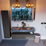 MONDIAZ ALAN - DLUX Badkamermeubelset - 130cm - onderkast - Dark grey - 2 lades - vrijhangende wastafel - 2 wasbakken - 2 kraangaten - Lava SW808025