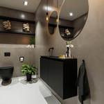 MONDIAZ TURE Fonteinset - 100x23x50cm - 0 kraangaten - 2 deuren - urban mat - Wasbak links - Solid Surface Zwart SW475271