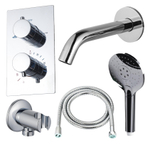 Fortifura Calvi Badkraan set - uitloop - 22cm inkortbaar - metalen slang - ronde handdouche - inbouwdeel - wandhouder - chroom SW1244022