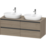 Duravit Ketho 2 wastafelonderbouwkast incl. consoleplaat met 4 laden voor dubbele waskommen 140x55x56.8cm met handgrepen antraciet eiken terra mat SW773149