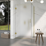 Fortifura Galeria Douchecabine - 80x90x200cm - scharnieren - deurgreep - vlak - gesatineerd veiligheidsglas - Geborsteld messing PVD (Goud) SW1222301