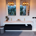 MONDIAZ ALAN - DLUX Badkamermeubelset - 200cm - onderkast - Urban - 2 lades - vrijhangende wastafel - 2 wasbakken - 2 kraangaten - Opalo SW806218