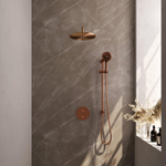 BRAUER Copper Carving thermostatische Inbouw Regendouche - 3-weg - rond - set 94 - 30cm hoofddouche - gebogen muurarm - 3-standen handdouche - doucheslang - geïntegreerde glijstang - koper geborsteld PVD SW1159137