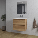 Adema Chaci Badkamermeubelset - 60x46x57cm - 1 keramische wasbak wit - zonder kraangaten - 2 lades - rechthoekige spiegel - eiken SW816532