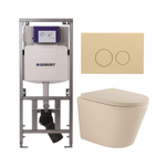 QeramiQ Dely Toiletset - 36.3x51.7cm - diepspoel - rimless - Geberit UP320 inbouwreservoir - softclose toilet zitting 35 mm - bedieningsplaat beige - ronde knoppen - mat beige SW1236502